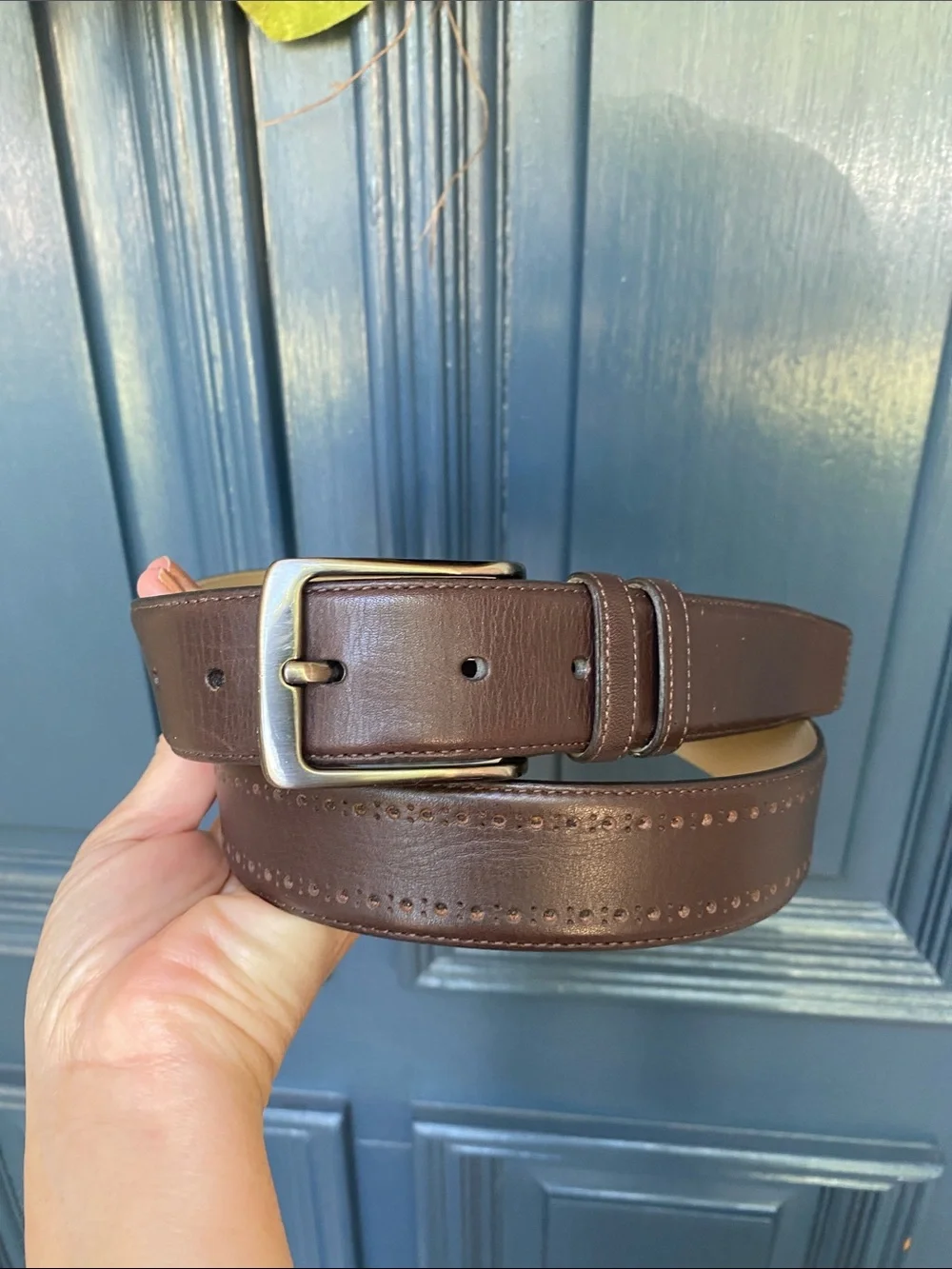 Mezlan Brown Leather Belt  w/ Perforated Brogue Edge Made in Spain Size 40